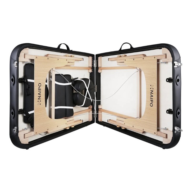 Naipo hordozható masszázságy fa lábakkal fekete színben - Image 5